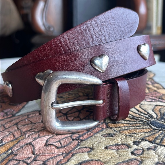 Zara Burgundy Leather Silver Heart-Studded Belt - Picture 3 of 5